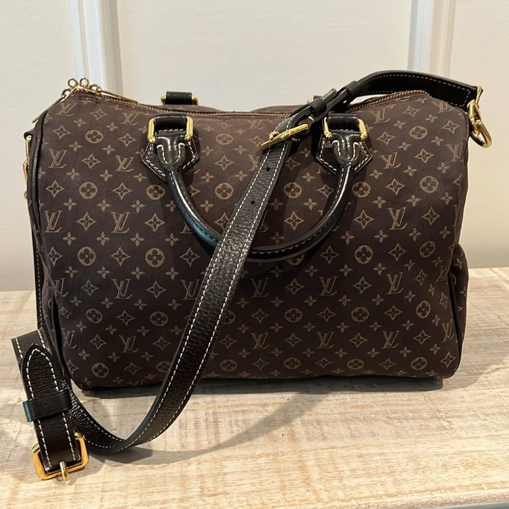 Louis Vuitton Mini Lin Speedy 30 Bandouliere w/ Crossbody Strap Brown LV EUC - Picture 12 of 12